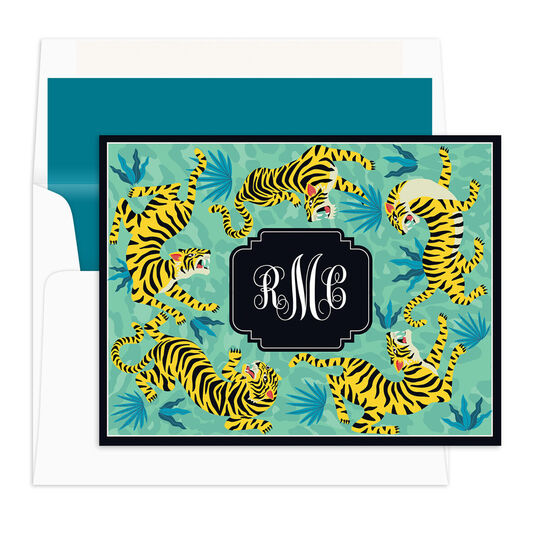 Teal Tiger Circle Folded Note Cards